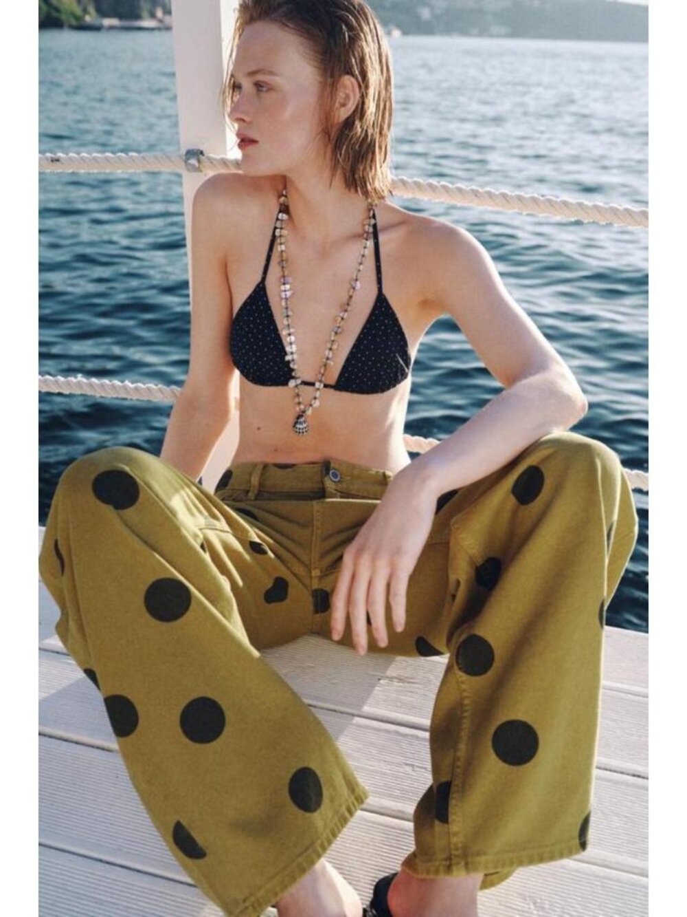 ZARA ZW COLLECTION MID-RISE POLKA DOT BARREL JEANS